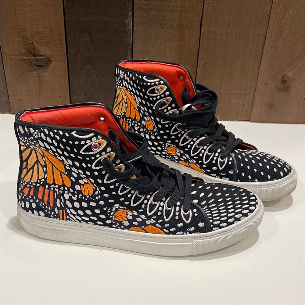 La Mondeur x Ink Dwell Embroidered Butterfly High-Top Sneakers